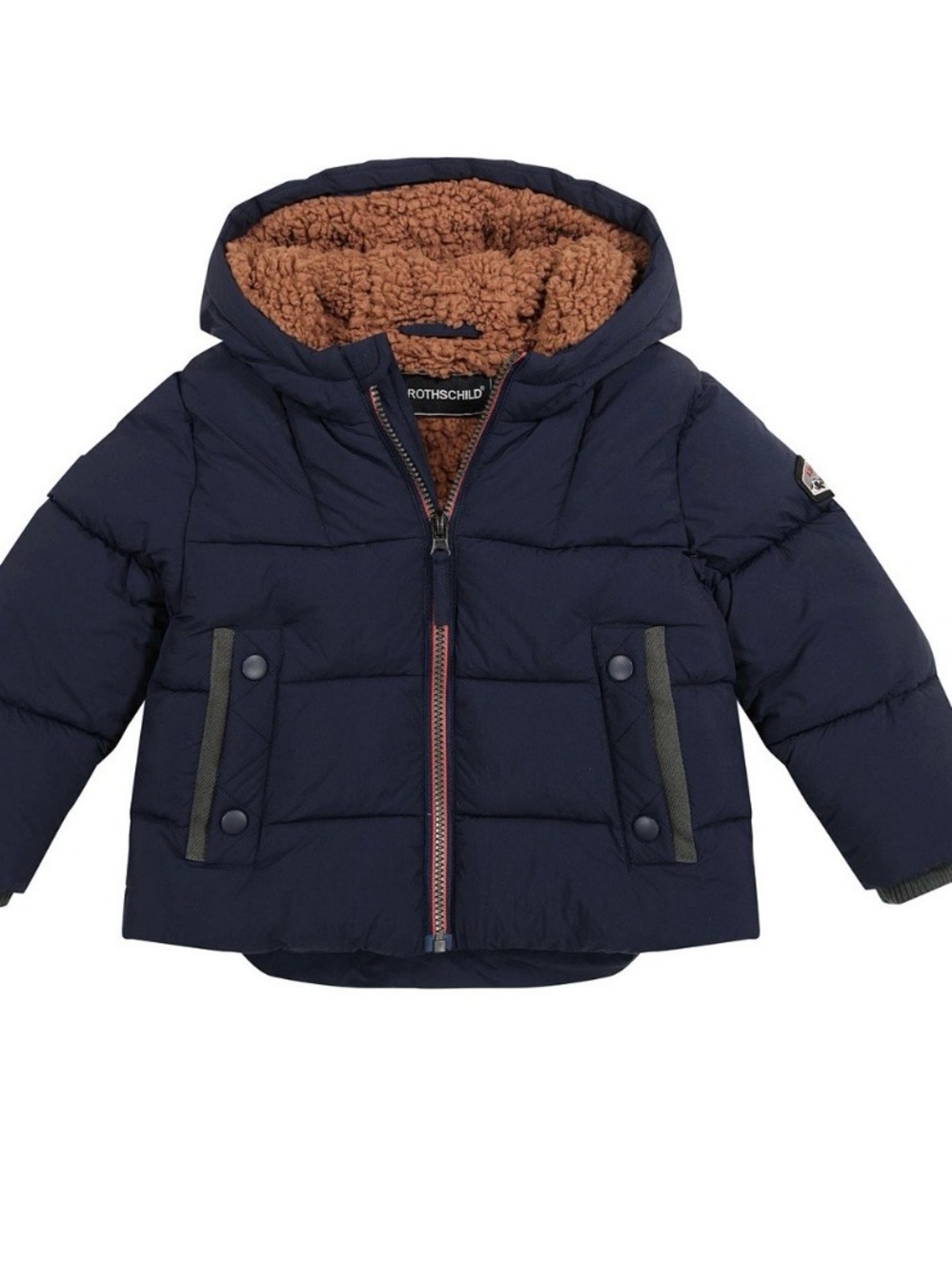 Rothschild Navy Puffer Jacket with Brown Sherpa Hood